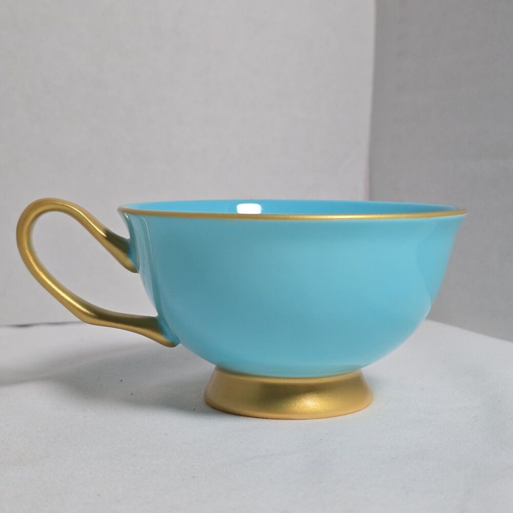 Shelley Gracie Fine Bone China Aqua Blue/Turquoise & Gold Teacup & Saucer + Box - Picture 14 of 16